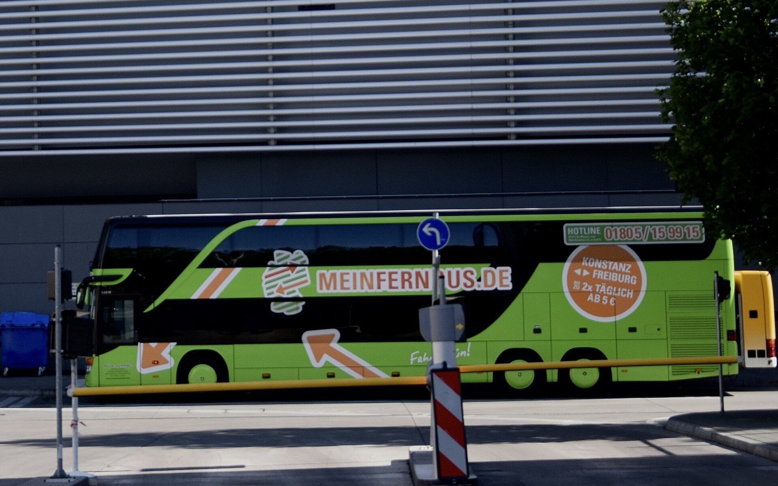 An intercity coach in service at a bus station